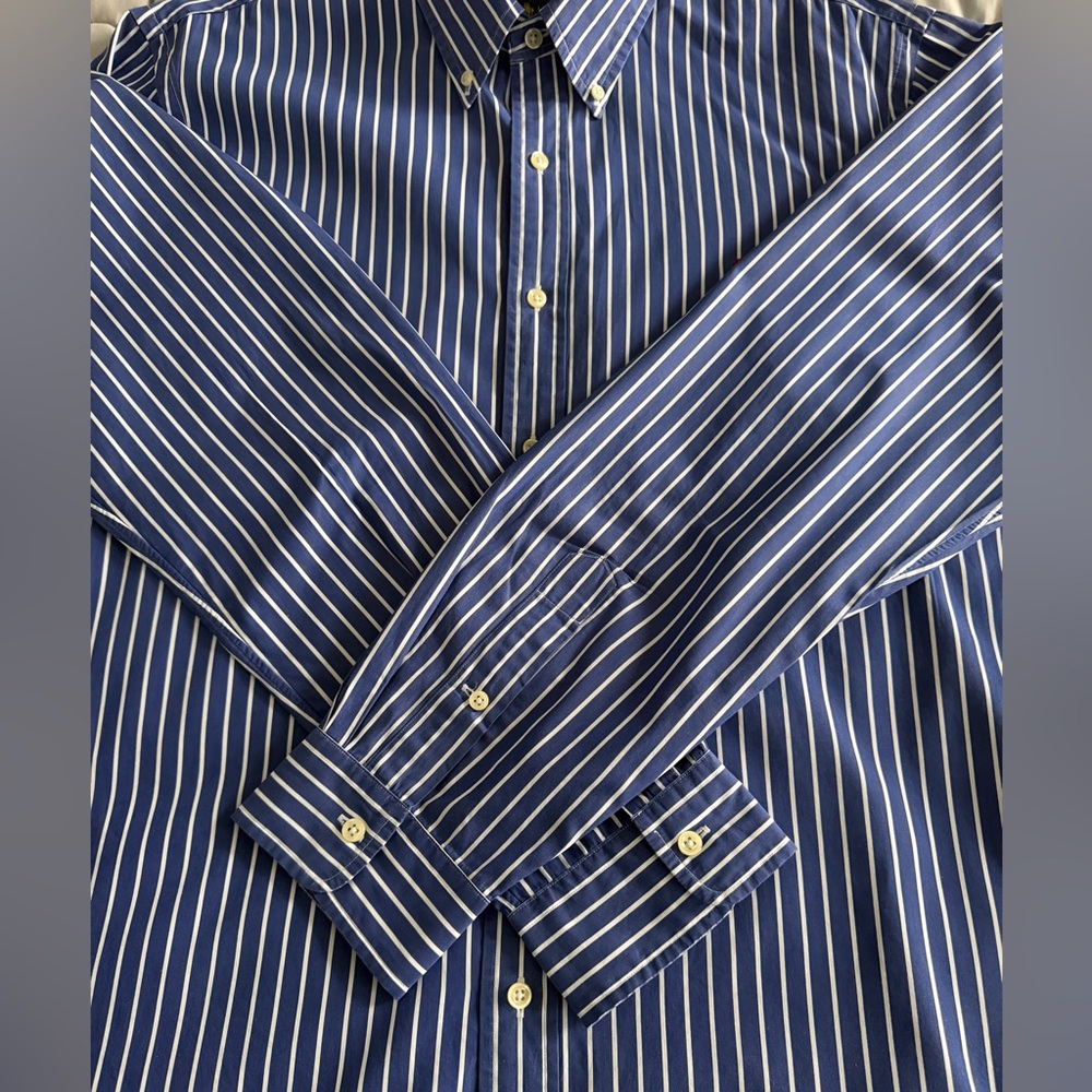 Polo Ralph Lauren Blue White Stripe Button Down Shirt XL Classic Fit Red Pony - Picture 9 of 16